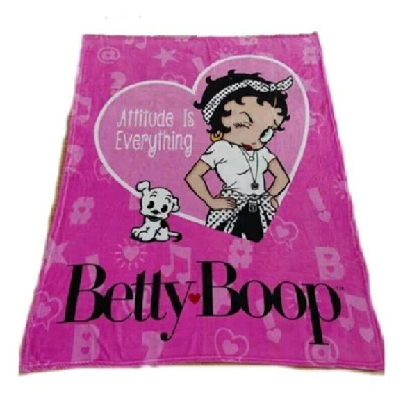 New Betty Boop Attitude Plush Fleece Throw Gift Blanket Cartoon Pudgy Heart Pink - Picture 2 of 3